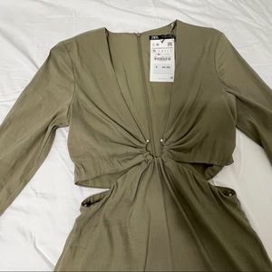Zara long sleeve linen-blend dress